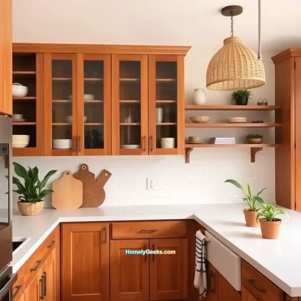 1. Warm Boho Kitchen with Wooden Accents