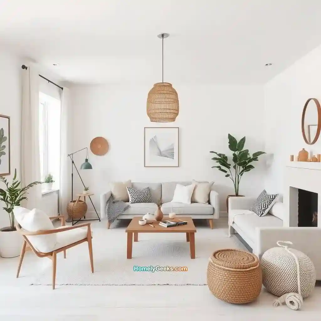 10. Scandinavian Boho Living Room with Light Tones
