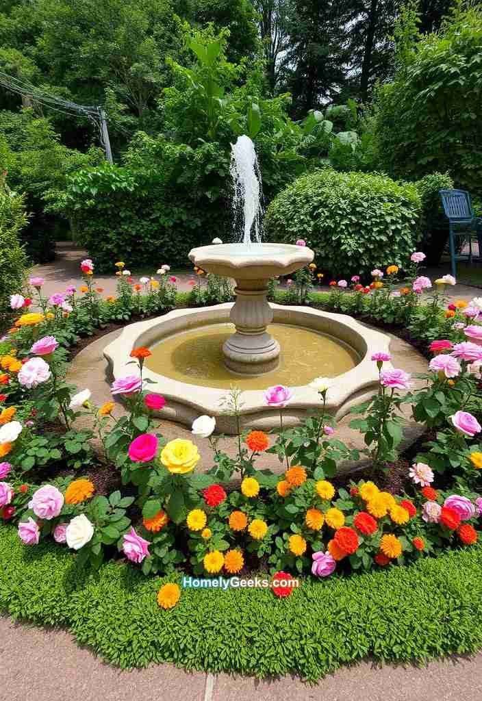 15. Circular Flower Bed Around a Fountain