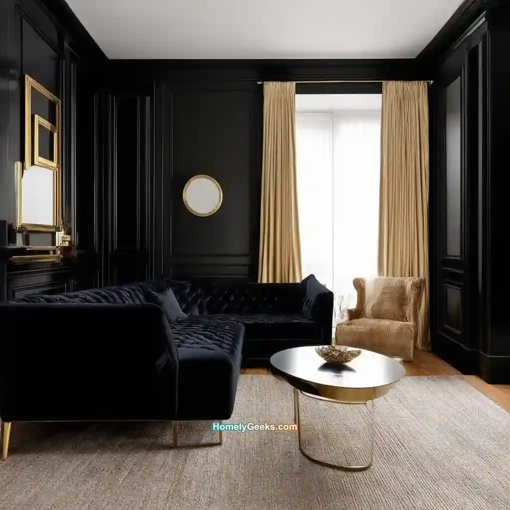 18. Bold Black Walls with Gold Accents