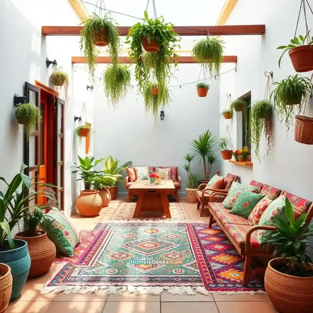 3. Colorful Bohemian Patio with Eclectic Decor