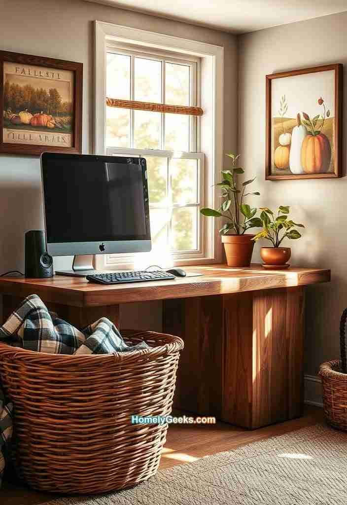 3. Fall-Inspired Office with Rustic Touches