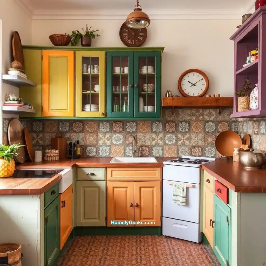 4. Eclectic Boho Kitchen with Vintage Touches