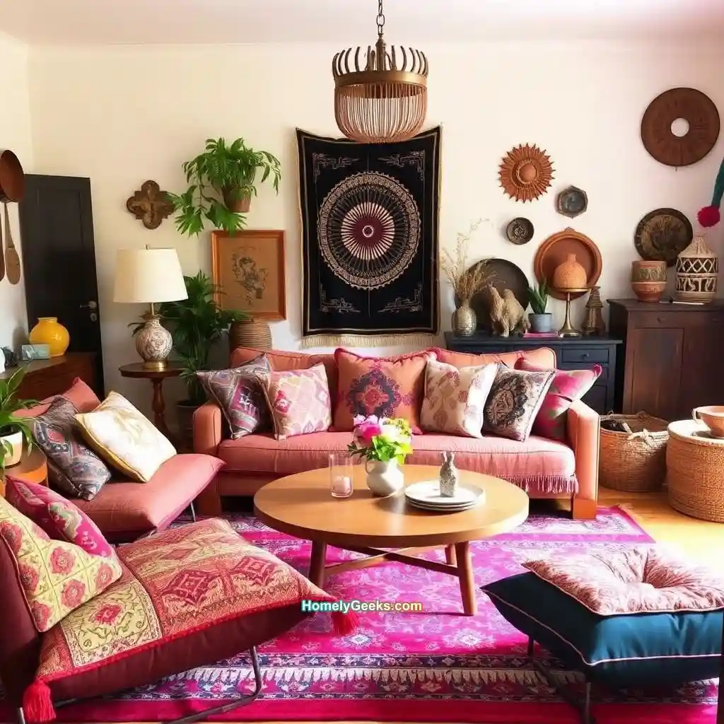5. Eclectic Boho Living Room with a Mix of Patterns