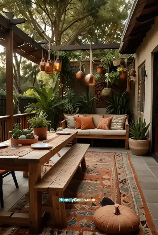 1. Cozy Boho Patio Dining with Rattan Chairs