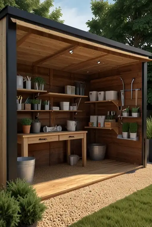 1. Modern Garden Shed with Open Shelving