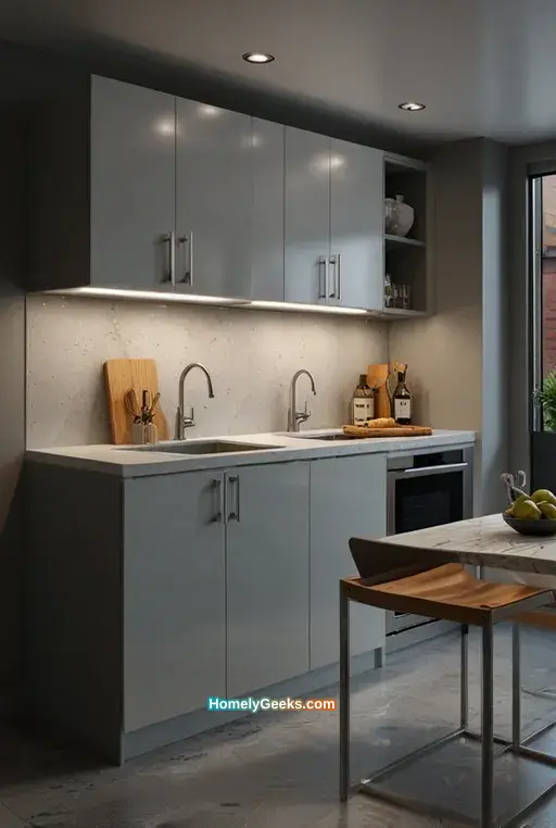 10. Contemporary Basement Kitchenette with Glass Backsplash