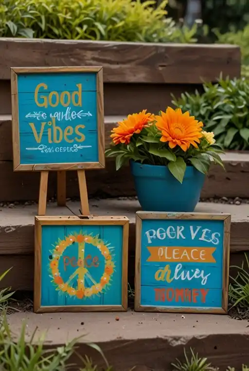 10. Painted Wooden Signs with Positive Messages