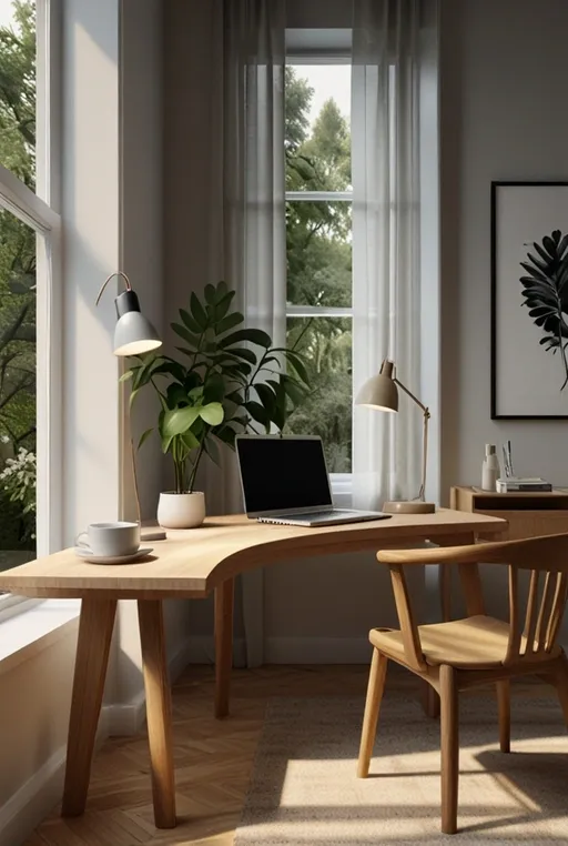 10. Scandinavian-Style Home Office with Laptop and Natural Light