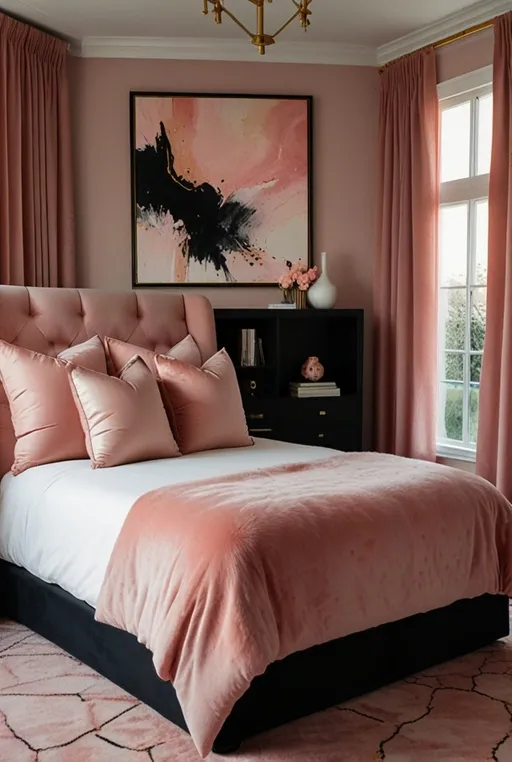 11. Black and Pink Bedroom with Velvet Upholstery
