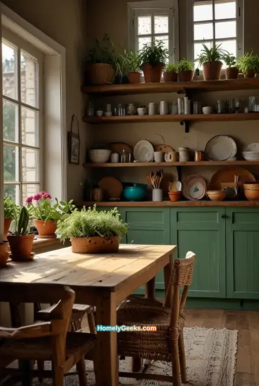 11. Boho Kitchen with Warm Wood and Textured Walls