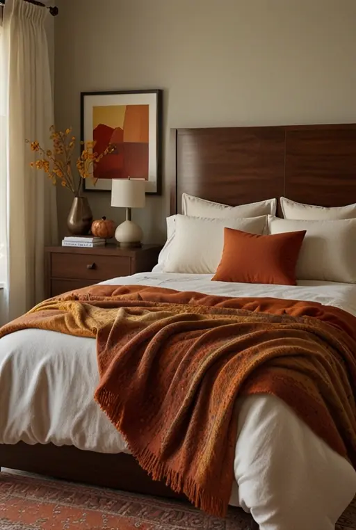 12. Autumn-Inspired Artwork Above the Bed
