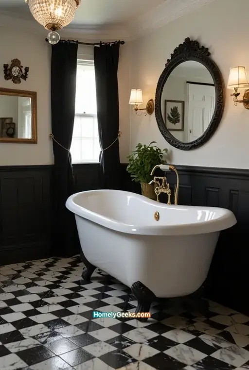 13. Elegant Farmhouse Bathroom with Clawfoot Tub and Wainscoting