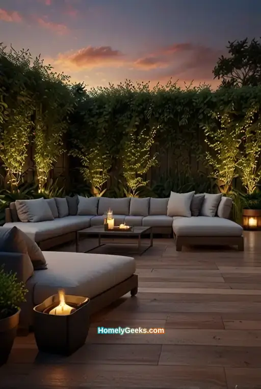 13. Elegant Multi Level Deck with Glass Railings and Outdoor Fireplace
