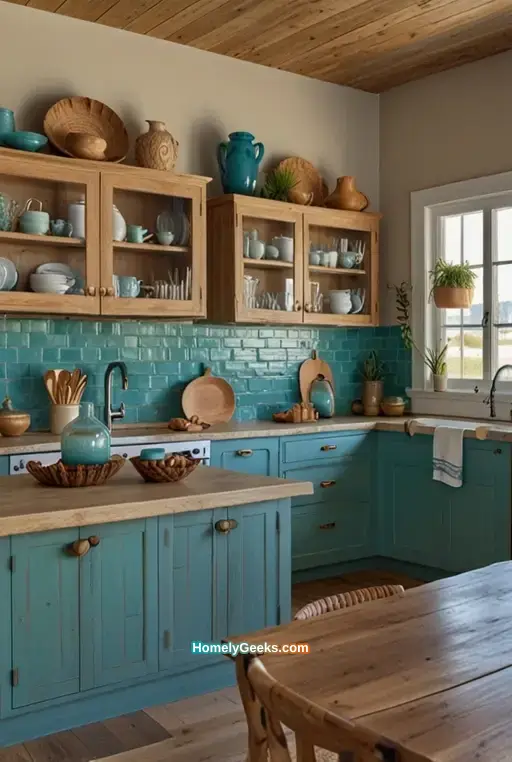14. Coastal Boho Kitchen with Ocean-Inspired Colors