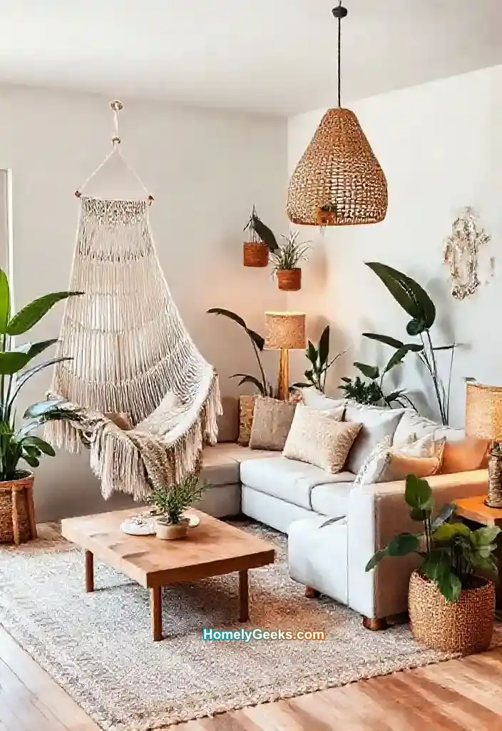 15-relaxing-boho-living-room-with-indoor-hammock