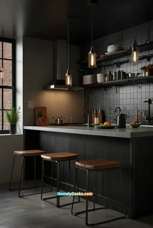 15. Urban Basement Kitchenette with Exposed Steel
