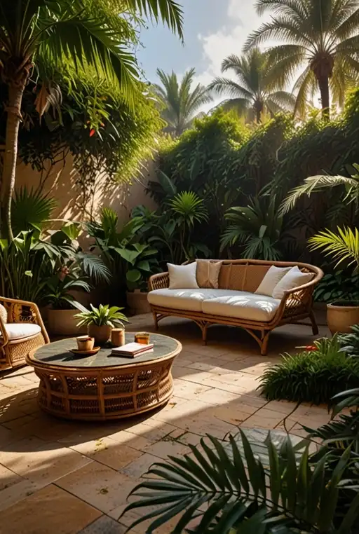 16. Tropical Patio with Natural Stone Pavers and Hammock