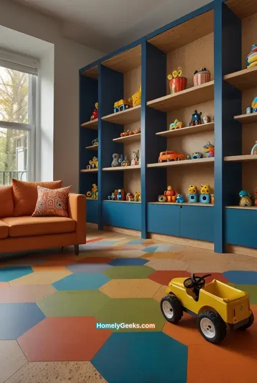 17. Bright and Bold Cork Flooring in Playroom
