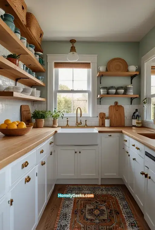17. White Cabinets with Woven Basket Storage