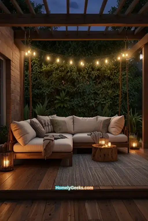 18. Cozy Multi Level Deck with Swing Chair and Firepit