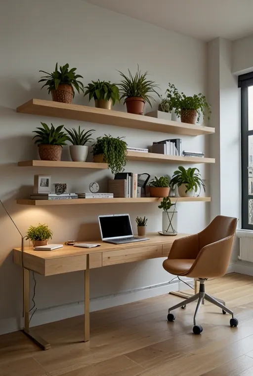 18. Floating Office Desk with Storage Shelves