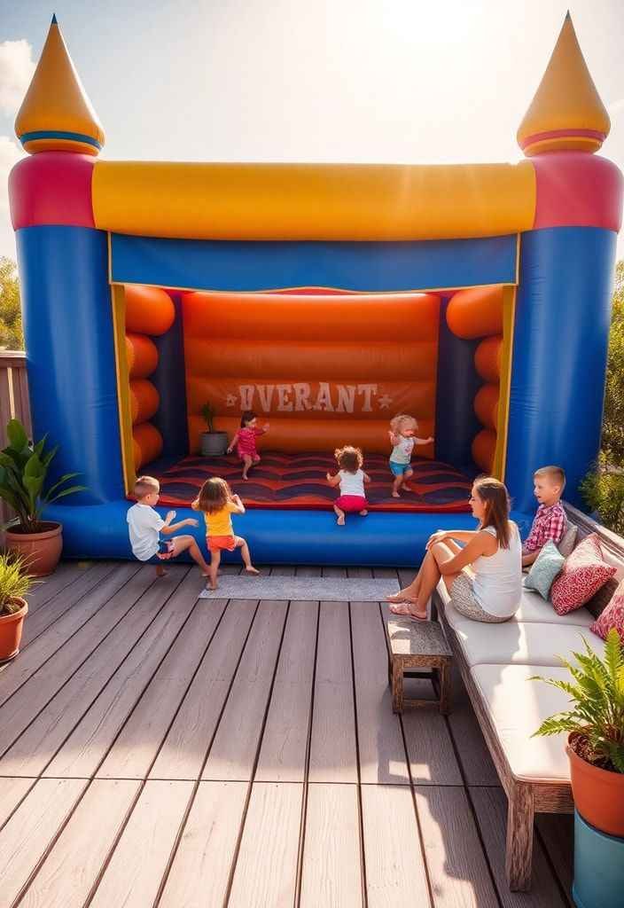 19. Deck with Inflatable Bounce House and Seating Area