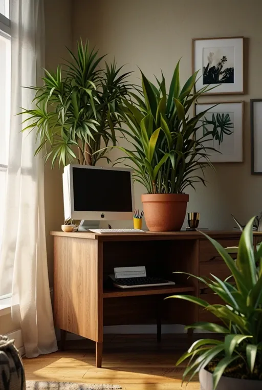 19. Dracaena on a Desk with Desktop Computer