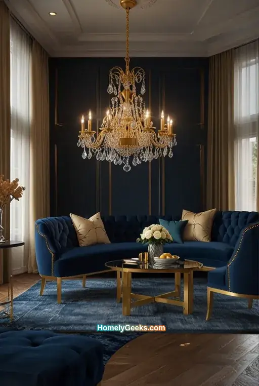 19. Luxurious Living-Dining Combo with Velvet Textures