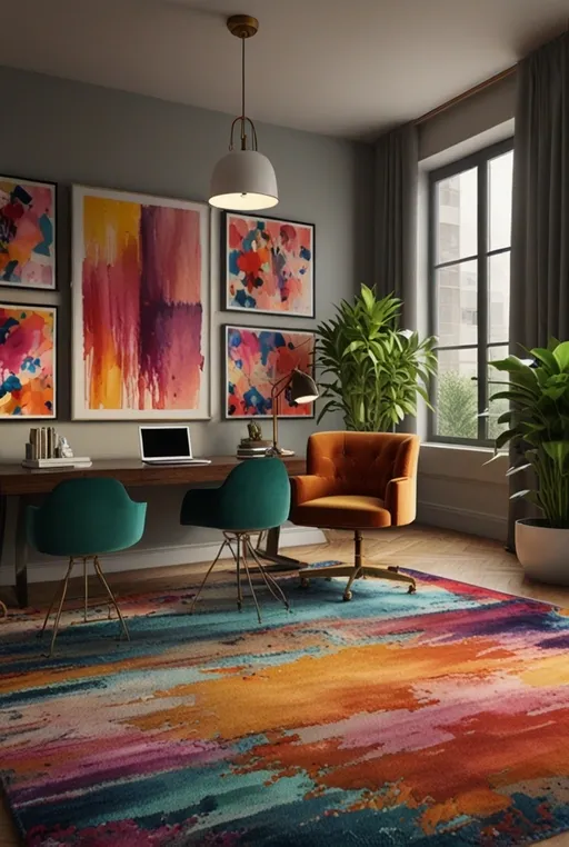 2. Contemporary Home Office with Laptop and Bold Art