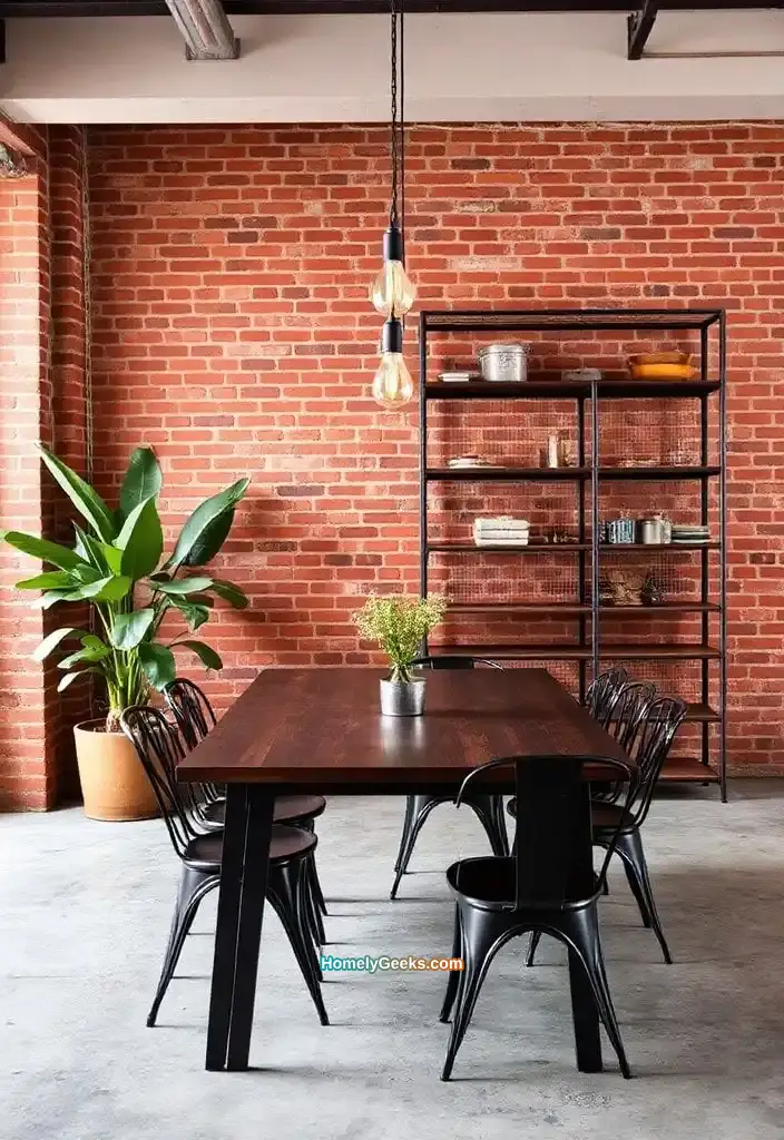 2. Industrial Chic Dining Room with Exposed Brick Wall