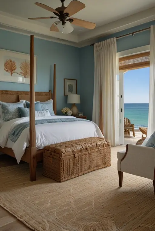 2. Serene Blue Bedroom with Coastal Vibes