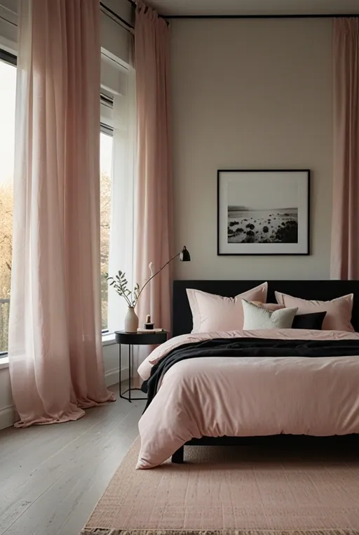 20. Minimalist Black and Pink Bedroom with Scandinavian Design