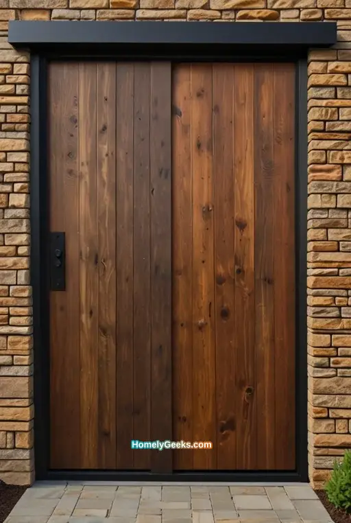 20. Rustic Sliding Door for Basement with Wood Grain Finish