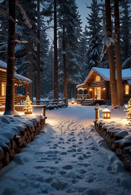 20. Winter Garden with Evergreen Trees and Snow-Covered Path