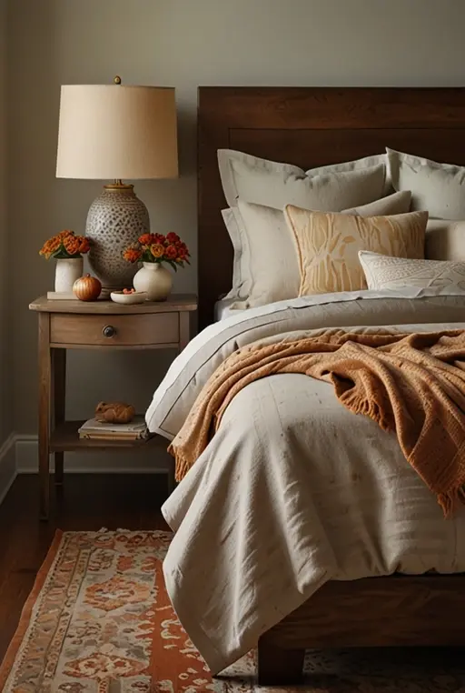 21. Simple and Cozy Fall Bedroom with Neutral Tones