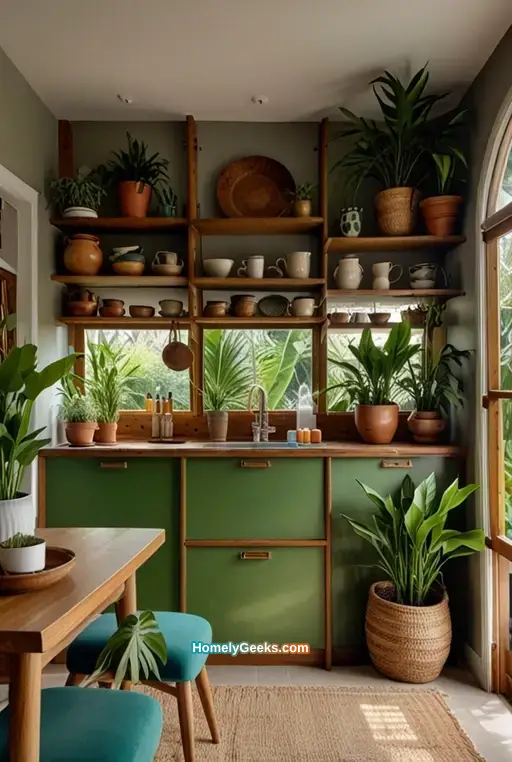 21. Tropical Boho Kitchen with Exotic Plants