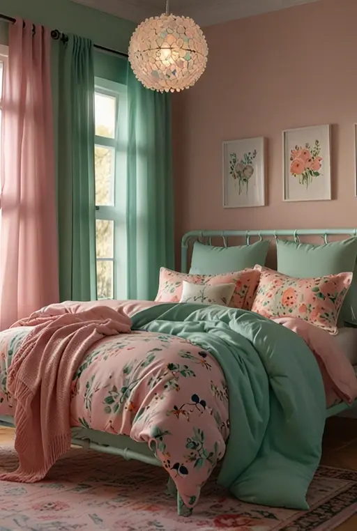 21. Whimsical Pastel Pink and Mint Bedroom
