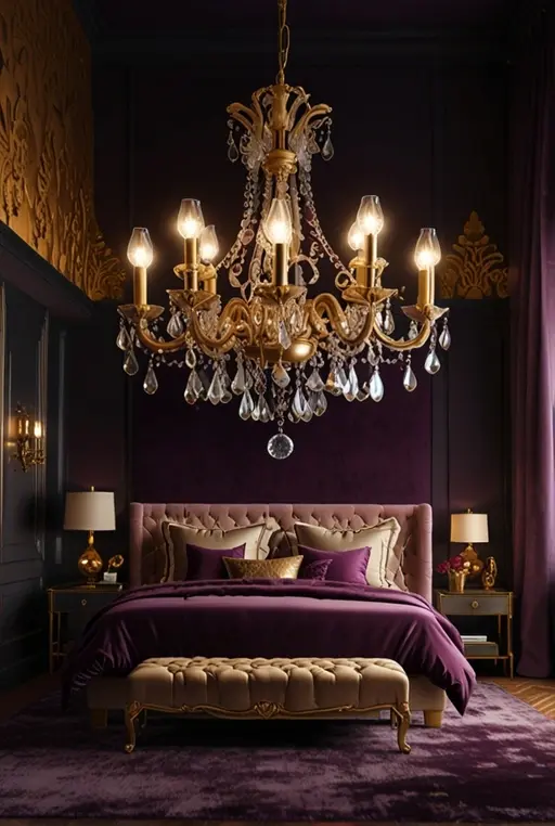 22. Regal Purple Bedroom with Gold Accents