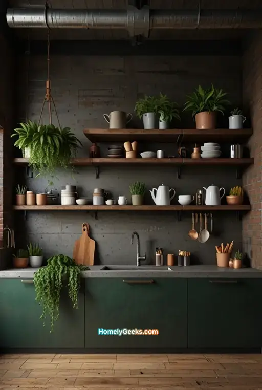 23. Urban Boho Kitchen with Concrete Countertops