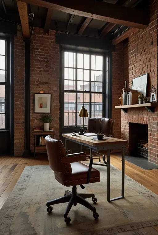 23. Urban Loft Desk with Exposed Metal and Wood Elements