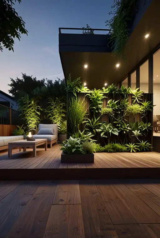 29. Modern Multi Level Deck with Glass Walls and Vertical Garden