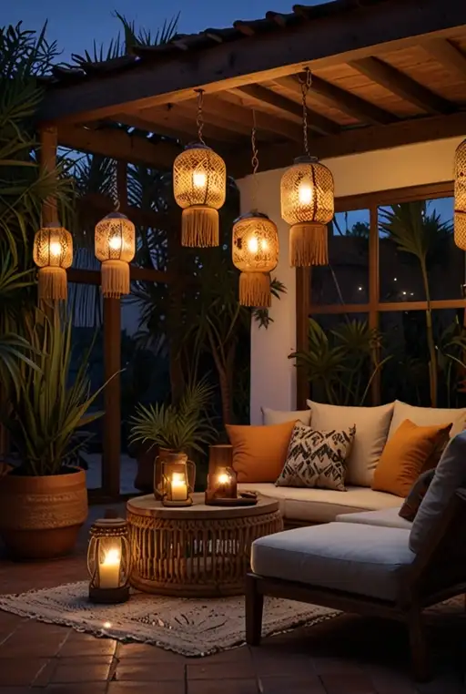 3. Boho Macramé Lanterns on a