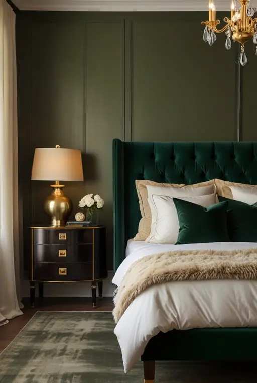 3. Elegant Velvet Upholstered Headboard with Golden Accents