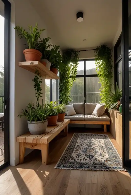 3. Elevated Cat Balcony Shelves with Plants