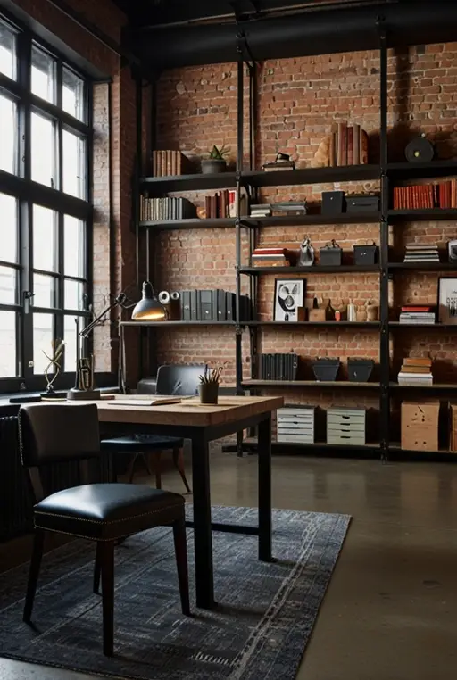 3. Industrial Chic Office with Exposed Brick Walls