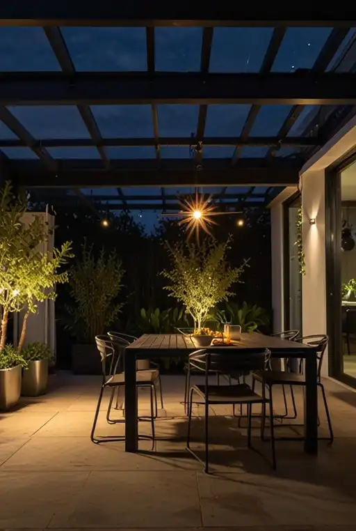 3. Metal Framed Patio Roof with LED Lighting