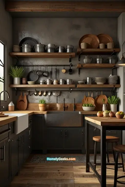 4. Distressed Metal and Wood Accent Shelves