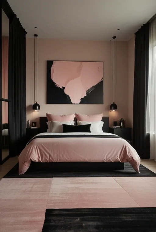 4. Modern Black and Pink Bedroom with Minimalist Decor