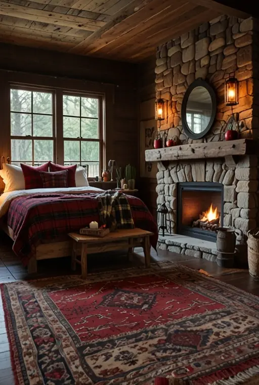 4. Rustic Cabin Vibes with Wood and Plaid